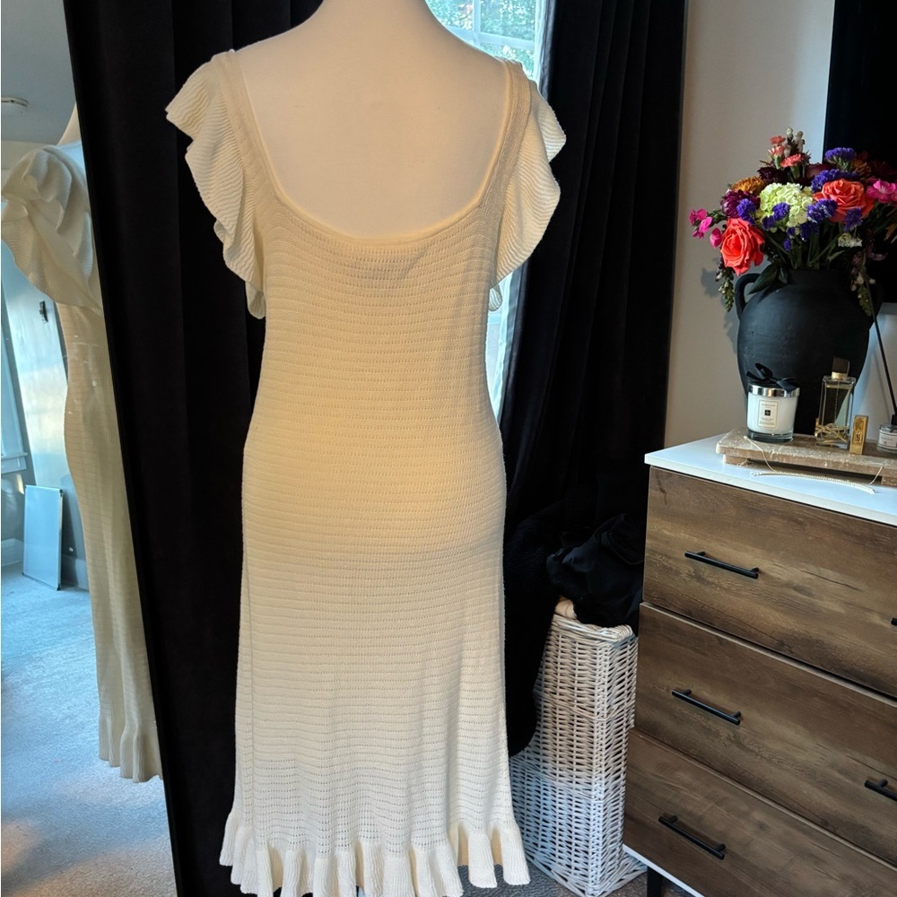Cream Knit Ruffle Sleeve Dress - Picture 3 of 4